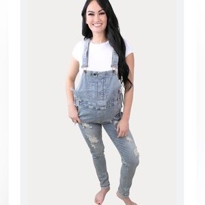 NWT sexy mama light blue tie sides maternity overalls